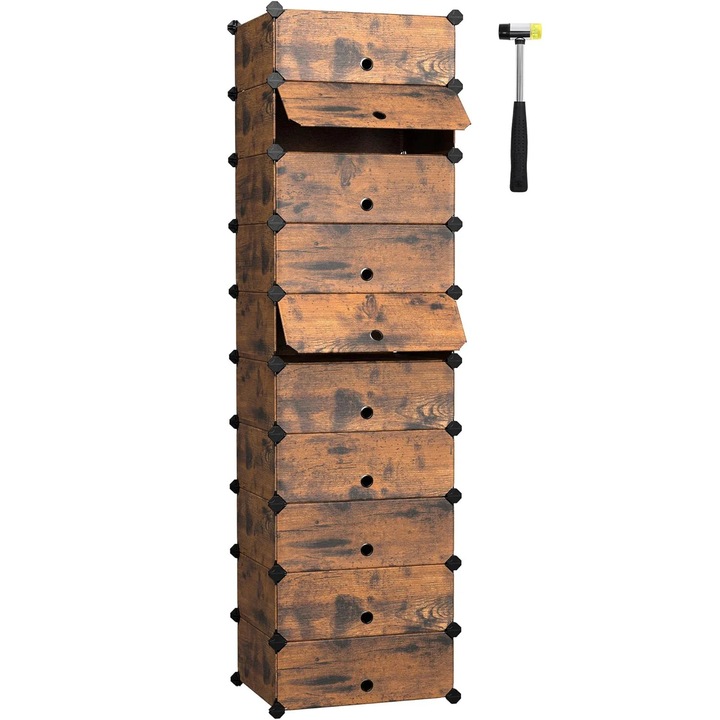 Етажерка за обувки 43x31x173 см, 10 модулни отделения, предна врата, рустик кафяво