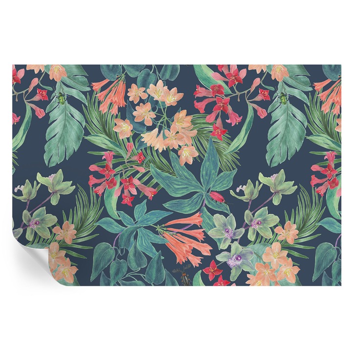 Tapet Autocolant De Perete, Tulup, Flori tropicale, Bleumarin, 104 x 70 cm, Decorativ, Usor De Curatat, 010170060170000012663