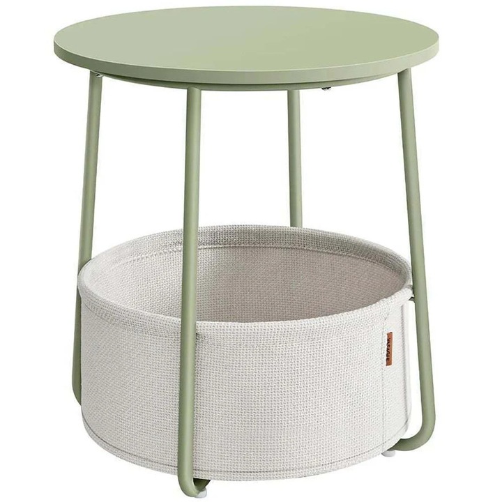 Masuta de cafea rotunda cu cos de stofa, stil modern, 45x50cm, verde cu crem