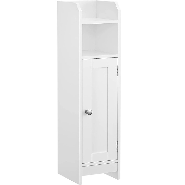 Dulap de baie, pentru spatii inguste, cu rafturi si usa, 18x20x80 cm, alb