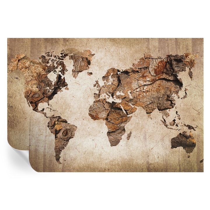 Tapet Autodeziv De Perete, Tulup, Harta din lemn, Maro, 152 x 104 cm, Decorativ, Stickere Decorative, 010170060180000007735