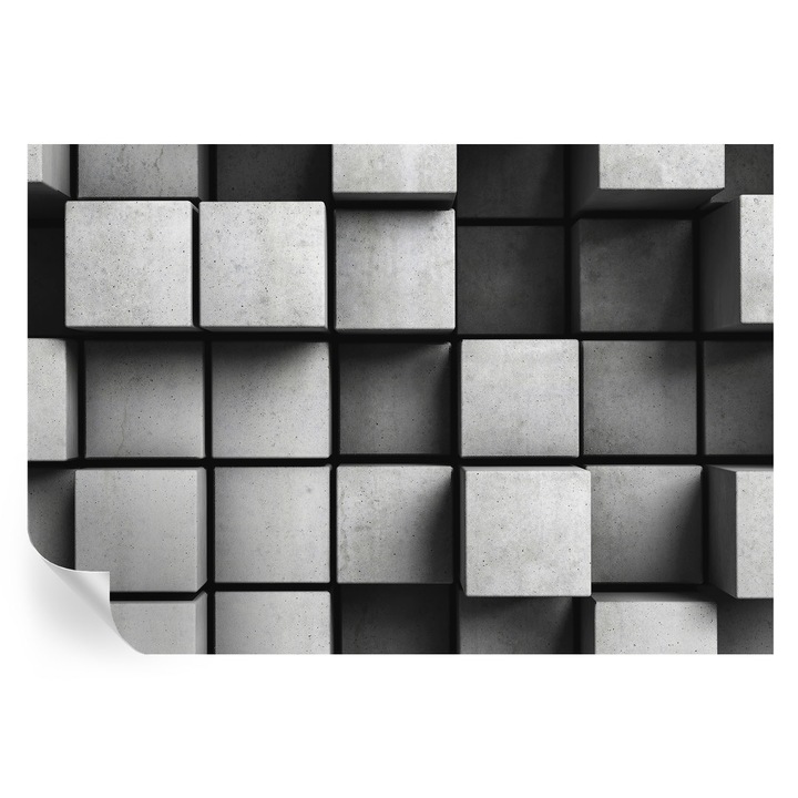 Tapet autocolant, tulup, cuburi geometrice, gri, 152x104cm, rezistent la murdarie