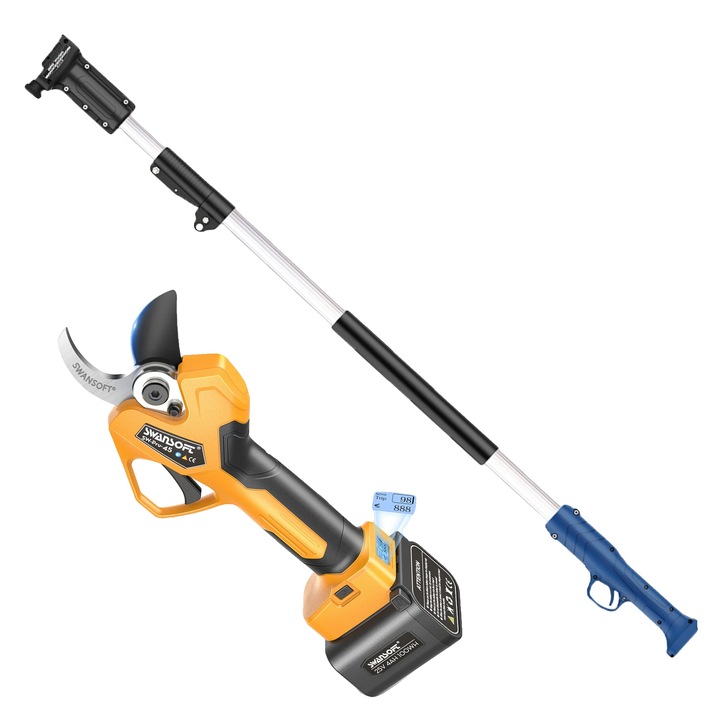 Foarfeci gradinarit, electric, deschidere lama ajustabila, galben, set cu doua baterii