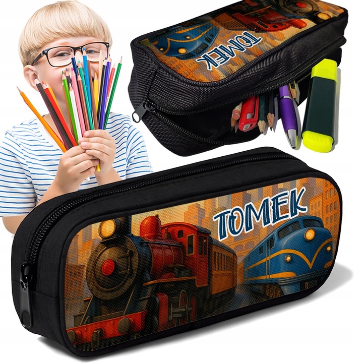 Piornik TUBA personalizat, motiv Pociag Lokomotywa, 10x20x5cm, poliester, multicolor