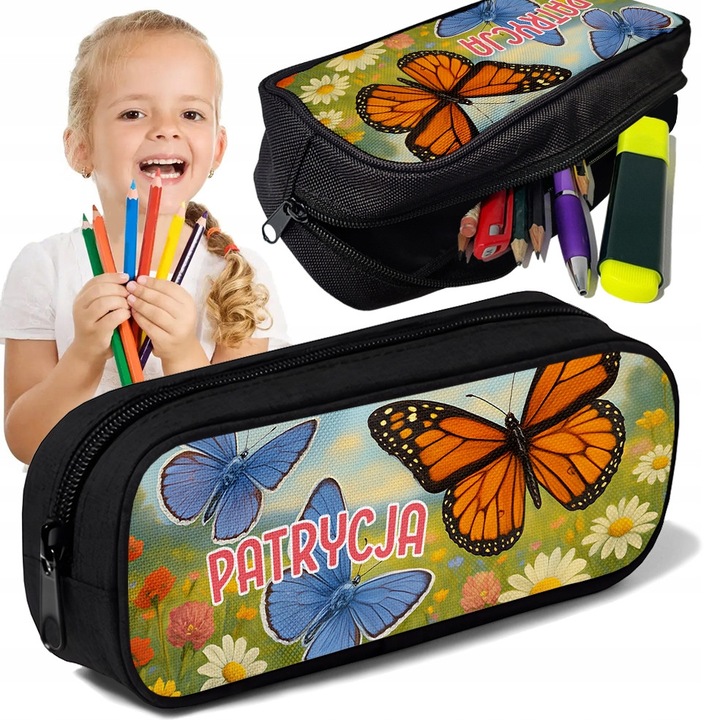 Piornik personalizat TUBA Motylki Kwiaty, 10x20x5cm, poliester, multicolor