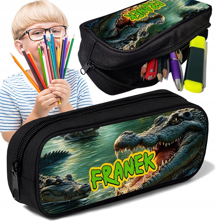Piornik TUBA personalizat cu nume, dinozauri si crocodili, 10x20x5cm