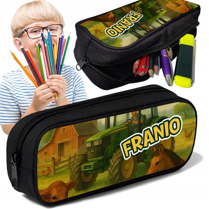 Piornik TUBA personalizat, tema ferma, traktor, animale, 10x20x5cm