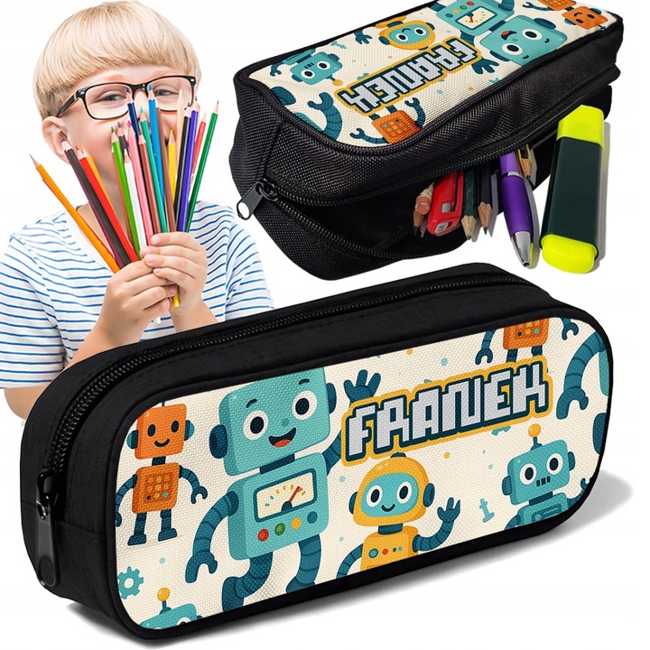 Piornik personalizat TUBA, motiv roboti, 10x20x5cm, poliester