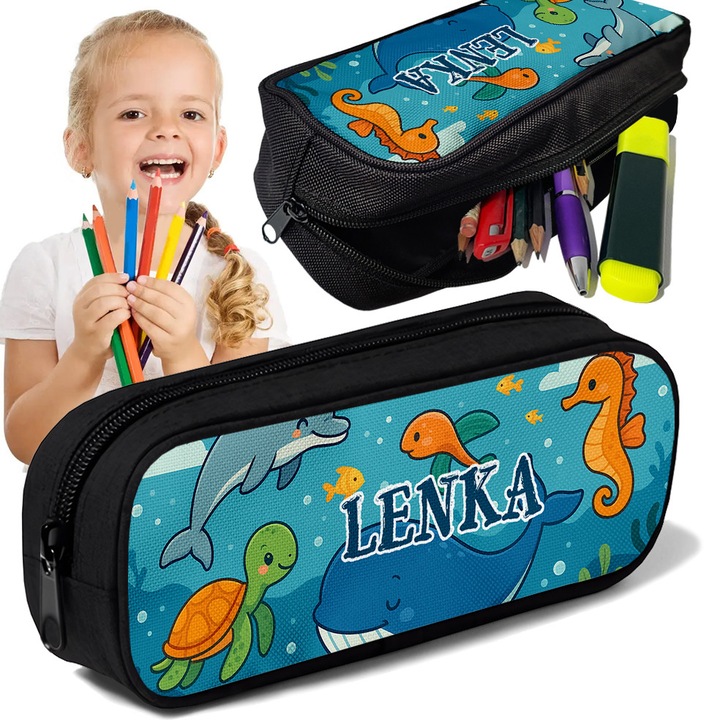 Piornik TUBA personalizat cu animale marine, 10x20x5cm, multicolor