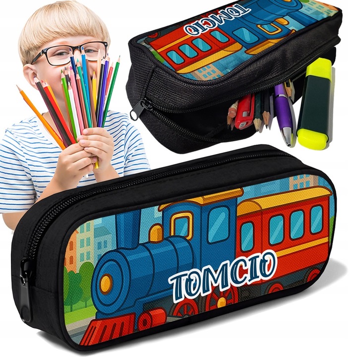 Piornik personalizat TUBA, motiv locomotiva, multicolor, 10x20x5cm