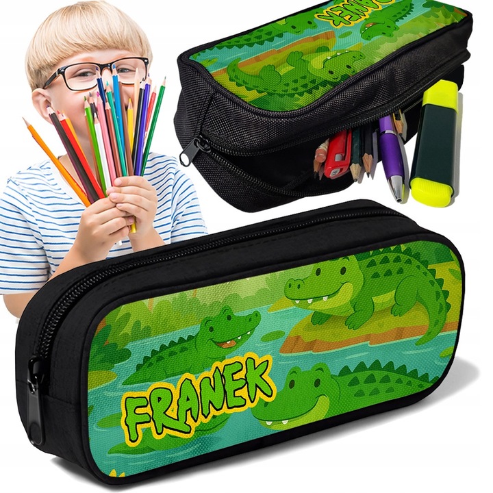 Piornik TUBA personalizat, dinozauri si crocodili, 10x20x5cm