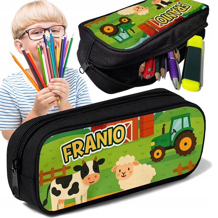 Piornik personalizat TUBA, motiv ferma, traktor, animale, 10x20x5cm