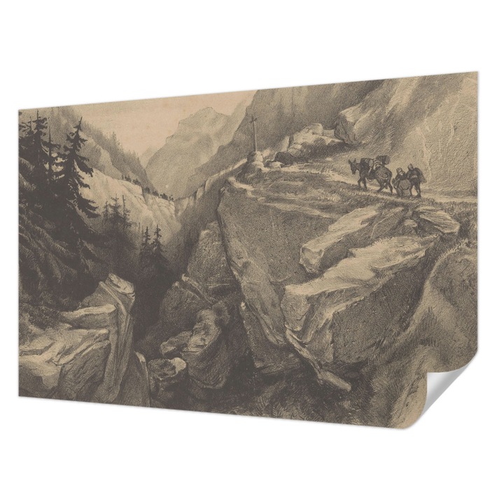 Tapet Textil Autocolant, Wallfluent, Munti pitoresti, Gri, 104 x 70 cm, Detasabil, Lavabil, 010170060170000285303