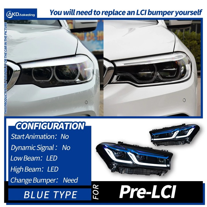 Fényszóróegység, LED technológia, BMW G38-hoz, 3 hüvelykes, kék