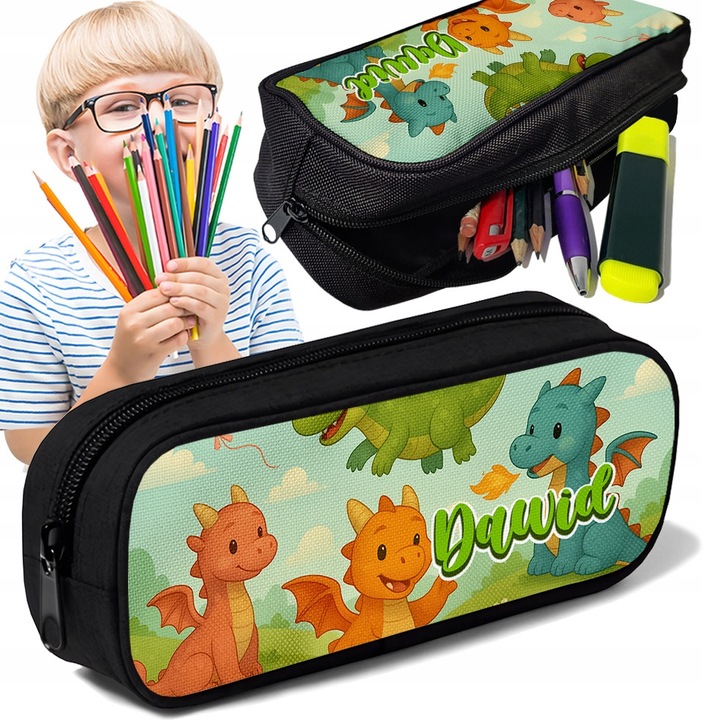 Piornik TUBA personalizat, motiv Smoki Bajkowe, 10x20x5cm, poliester