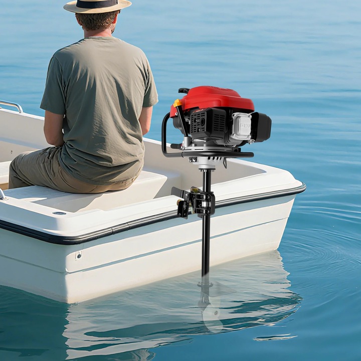 Извънбордов двигател за лодка, 4-тактов, 5 KW, червено и черно, 4-6 м