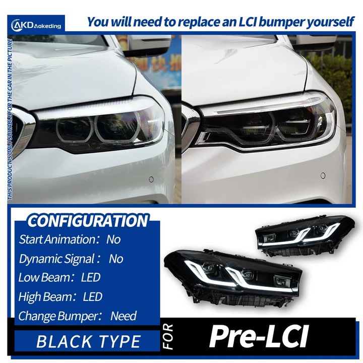 Fényszóró szett, LED technológia, BMW G38, 18-20, fekete, 3x3in