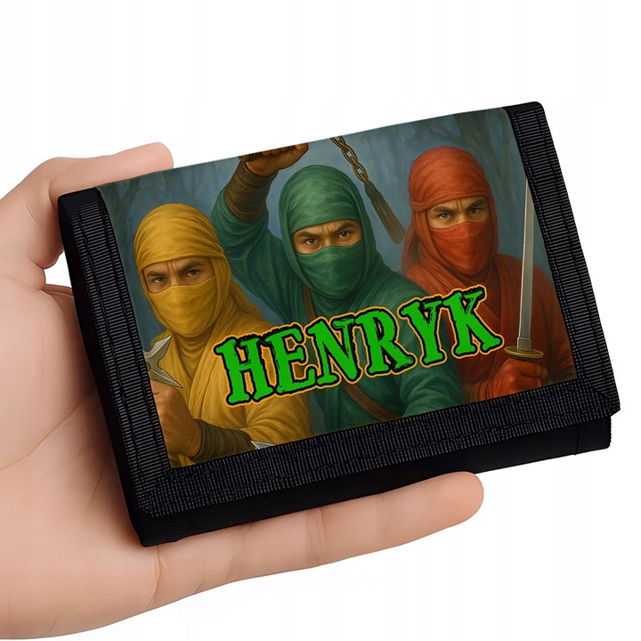 Portfel personalizat pentru copii NINJA, 24x13cm, cu nume, cu prindere velcro