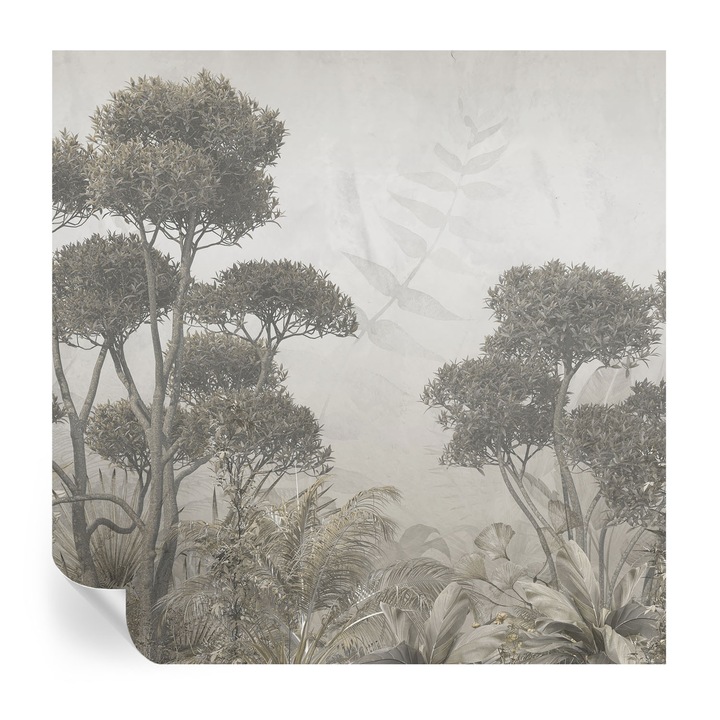 Tapet autocolant Tulup, jungla tropicală, alb, 250x250 cm, rezistent la murdărie și umiditate