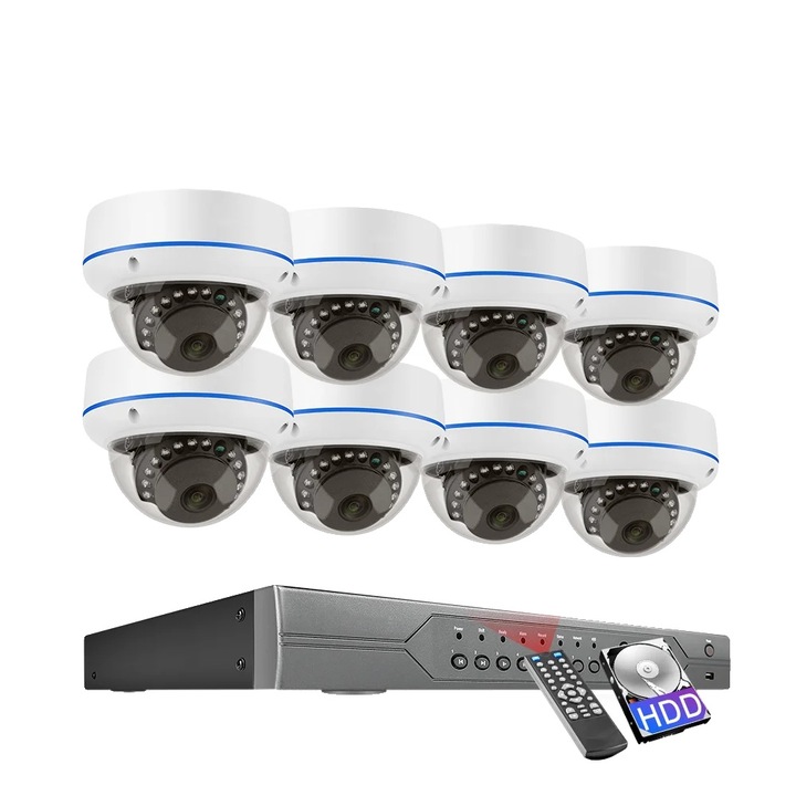 Kit Supraveghere 8CH NVR cu 4 Camere, 5MP, Vizibilitate Nocturna 100ft, Dimensiuni 260x245x47mm