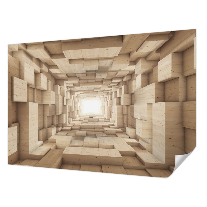 Fali Fotótapéta Autocolant, Wallfluent, Tunel de lemn, Bej, 152 x 104 cm, Decorativ, Usor De Instalat, 010170060180000285278