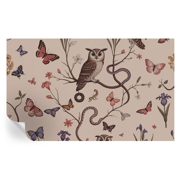 Öntapadós Tapéta Fali Dekoráció, Tulup, Bagoly természet, Bézs, 416 x 254 cm, Dekor, Nappaliba, Hálószobába, 010170060070000284967