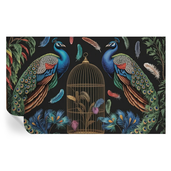 Öntapadós Fotótapéta Falra, Tulup, Egzotikus pávák, Fehér, 416 x 254 cm, Dekoráció, Erős Ragasztó, 010170060070000285036