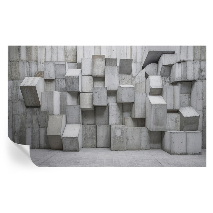 Öntapadós Tapéta Fali Dekoráció, Tulup, Betonblokkok, Szürke, 416 x 254 cm, Dekor, Erős Ragasztó, 010170060070000285045