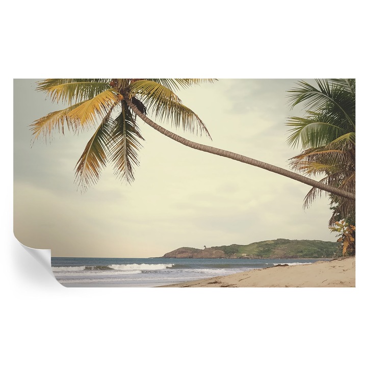 Tapet autocolant tulup, peisaj tropical, alb, 416x254cm, lavabil