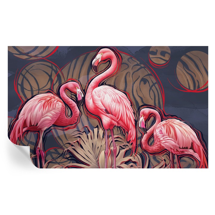 Tapet autocolant tulup, flamingi roz, 416x254cm, lavabil, decorativ