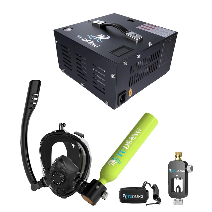 Cilindru de scufundare 0.5L A4 Verde, design portabil, kit complet, constructie din aluminiu 6061, sistem de filtrare in 3 straturi