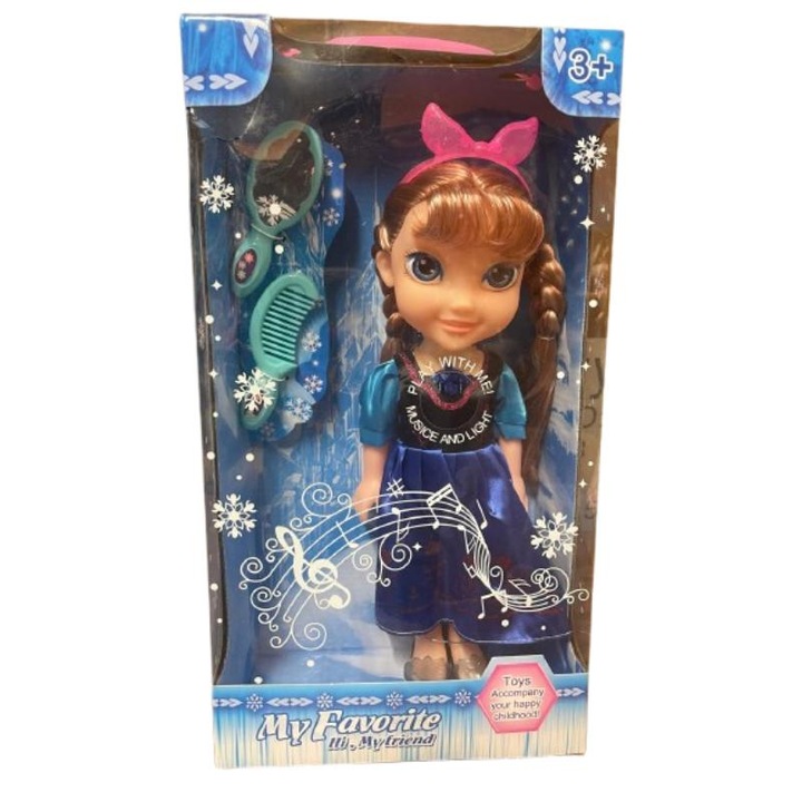 Papusa muzicala, Printesa Ana cu accesorii, coronita, pieptan, oglinda, 3 ani+