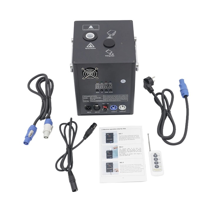 Masina de efecte cu scantei reci, 750W, inaltime scantei ajustabila, control de la distanta, 20x18.6x26 cm