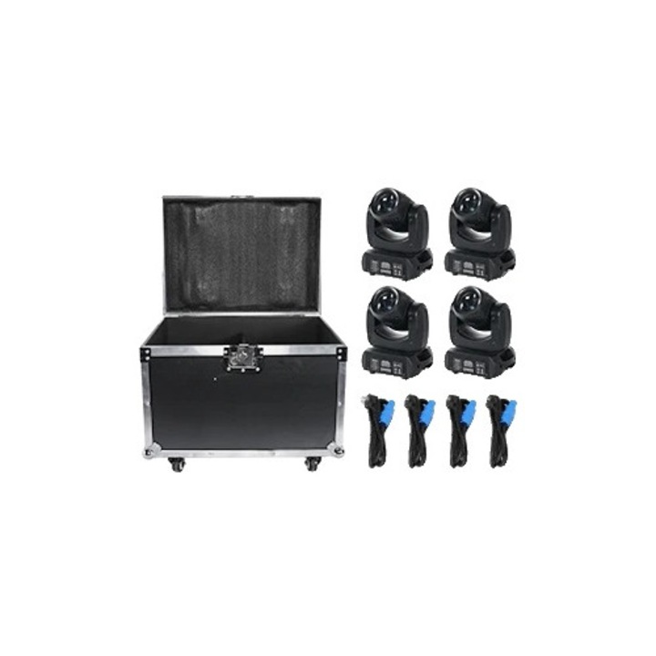 Set echipament de lumini, 4 proiectoare, cu carcasa, control DMX, 120W, 8000-9000K