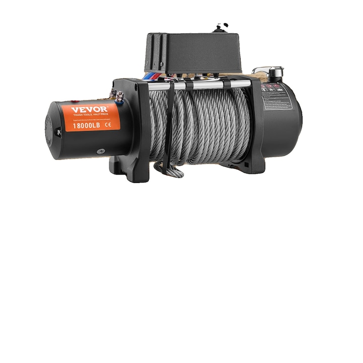 Winch electric, 18000 lbs capacitate de tragere, control wireless, 12V, 3 trepte de viteze, cablu din otel