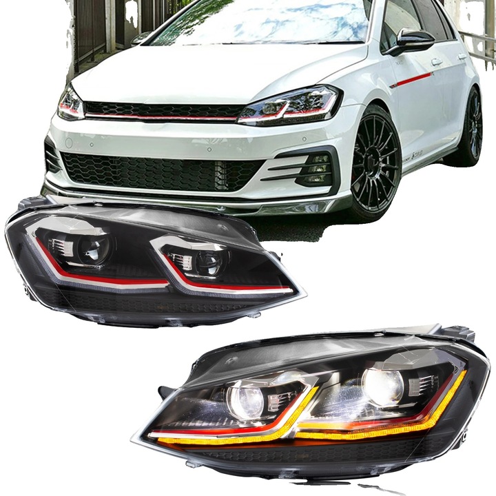 Proiectoare auto, 12 V, dimensiune standard, semnalizare dinamica, LED, compatibile cu modele halogen