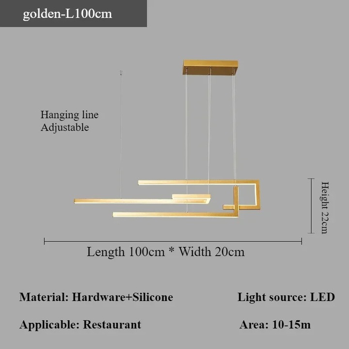 Modern csillár, geometrikus design, arany, 100 cm, távirányítóval