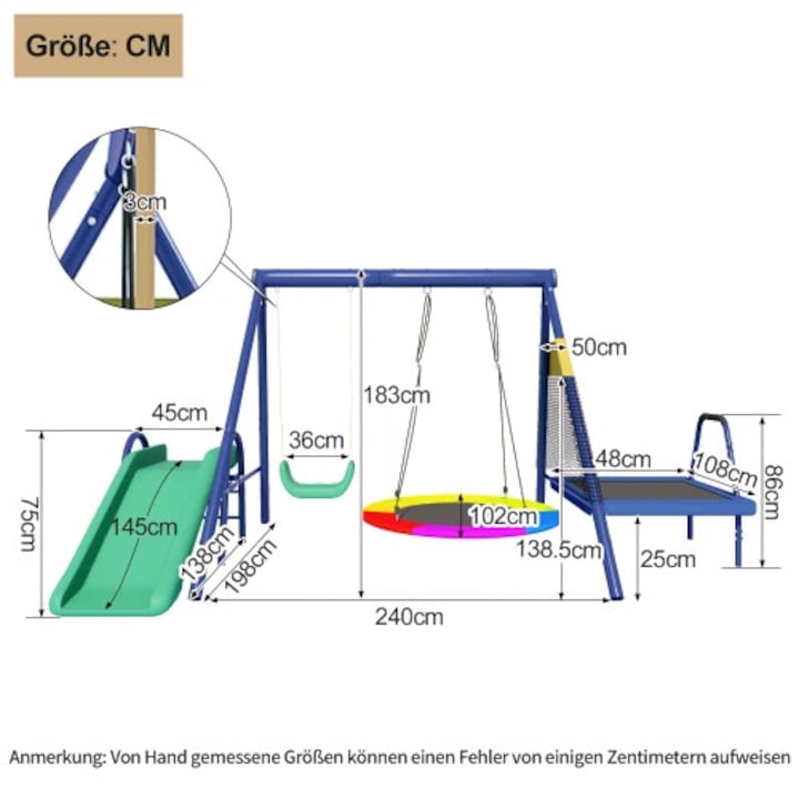 Комплект външни люлки, Високоякостна стоманена конструкция, Подходящ за деца на възраст 3-8 години, Използване от няколко души, Насърчава физическото развитие, Сертификат EN-71