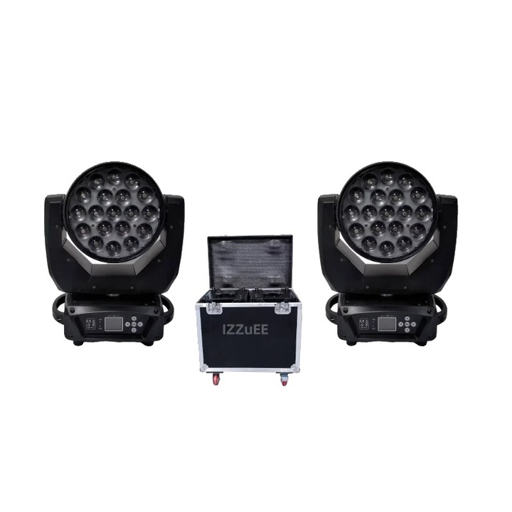 Echipament de iluminat, 19x15W RGBW, control DMX, set 2 lumini 1 carcasa, 300W, rezistent la temperaturi ridicate