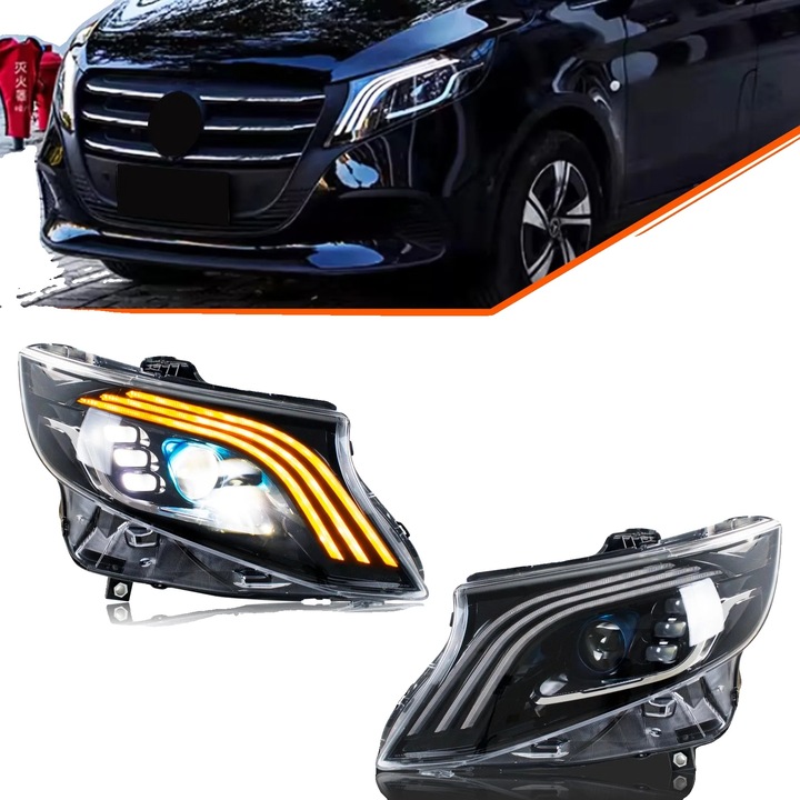 Asamblare Faruri LED, Plastic, Semnalizare Secventiala, Dimensiuni Standard, Set pentru Mercedes Benz Vito Metris 2016-2023