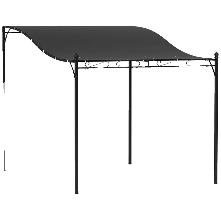 Pavilion de gradina, poliester rezistent la intemperii, 2.5x3x2.5m, structura metalica vopsita, design montat pe perete