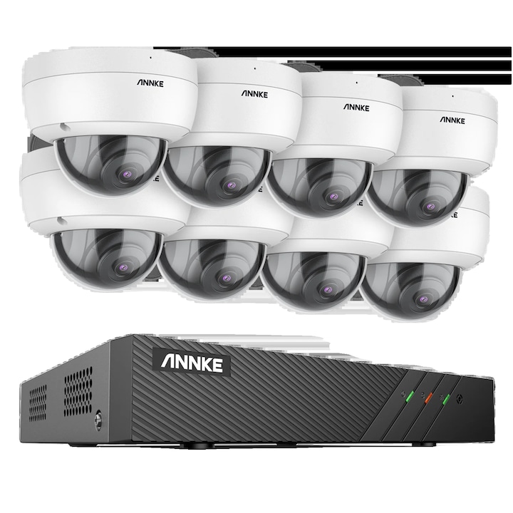 Kit Supraveghere, 8CH NVR cu 8 Camere, Rezolutie 5MP, Detectie Miscare, Nocturna pana la 100ft