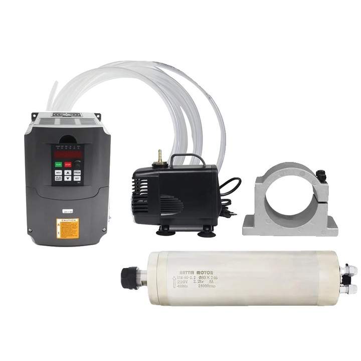 Motor de frezare cu racire cu apa, 2.2Kw, viteza ajustabila pana la 24000RPM, set complet, dimensiuni 80x246mm