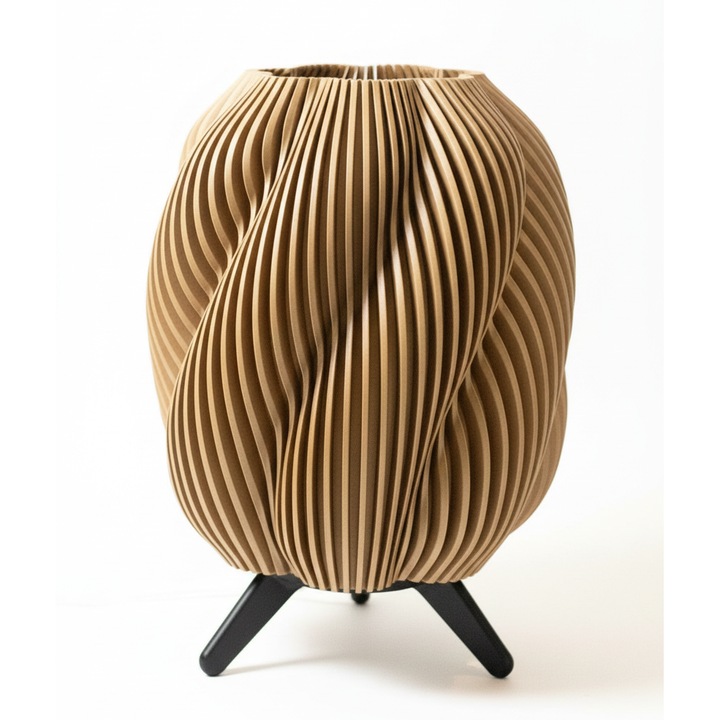 Lampa decorativa "Twist Gold", Soclu E14, Design Organic 3D, Inaltime 28 cm, Diametru 20 cm, Culoare Auriu cu Baza Neagra