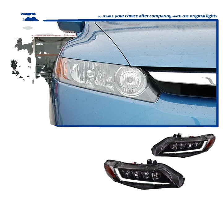 Proiectoare LED, Honda Civic FD2, design Angel Eye, 12V, dimensiuni standard