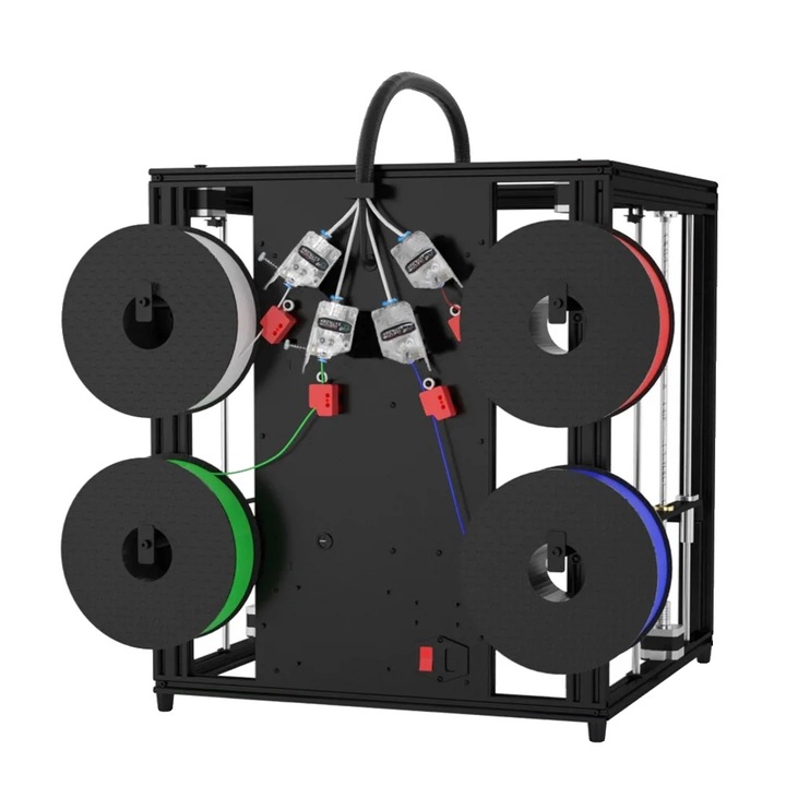 3D принтер, многоцветен, регулируем дизайн с четири екструдера, автоматично нивелиране, черен, голям размер