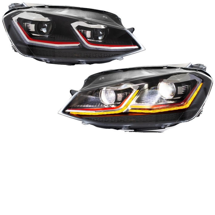 Proiectoare LED, din sticla, cu semnalizare dinamica, rezistente la apa, pentru Volkswagen Golf VII, 12V