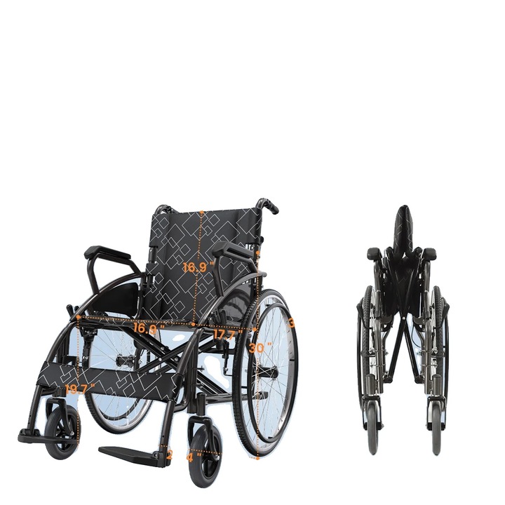 Scaun cu rotile, design portabil pliabil, cotiere ajustabile, argintiu, dimensiuni compacte