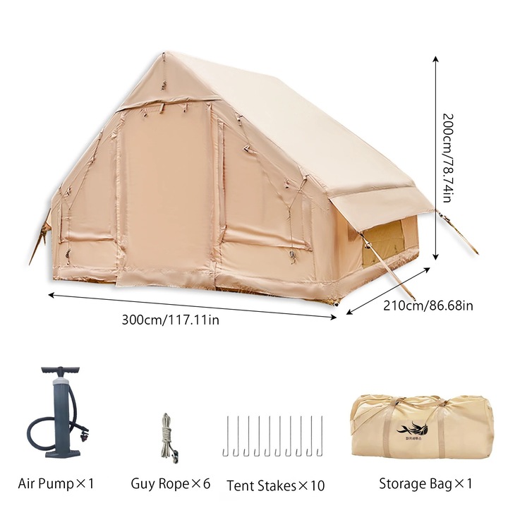 Надуваема къмпинг палатка, 5-8 човека, водоустойчив дизайн, бързо автоматично разгъване, 3м x 2.1м