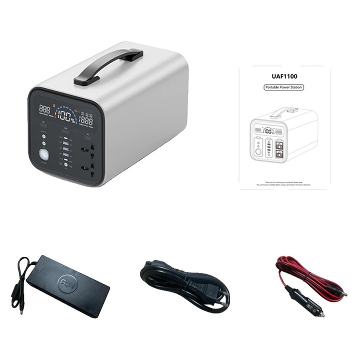 Hordozható erőmű, 992 Wh, támogatja a 100 W-os napelem töltést, többféle töltőport, UAF1100